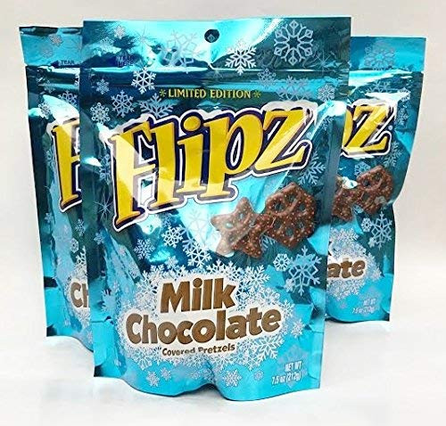 Flipz 1 Bag Milk Chocolate Covered Pretzels - Festive Shapes Holiday Candy - Net Wt_ 7_5 oz