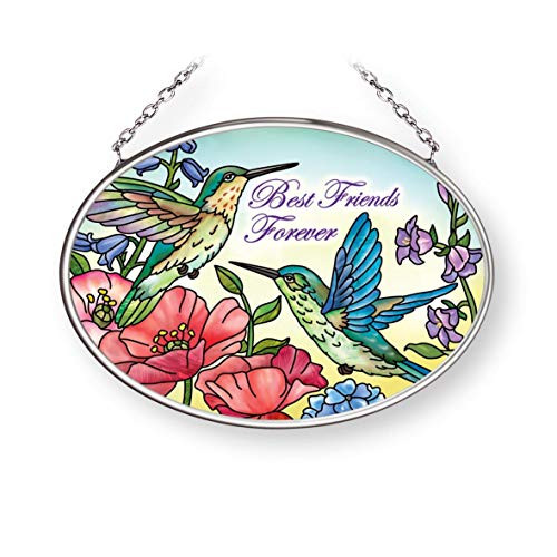 Amia Best Friends Forever Hummingbirds Small Oval Suncatcher Multicolored