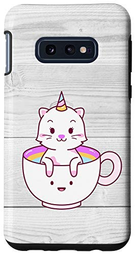 Galaxy S10e White Cute Kawaii Unicorn Kitty Cat Happy Tea Cup Gift Case