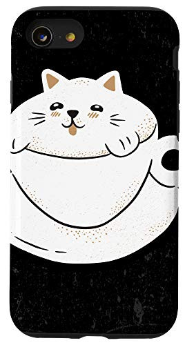 iPhone SE 2020  7  8 Cat Coffee Tea Cup Kawaii Cartoon Cute Animal Lover Gifts Case