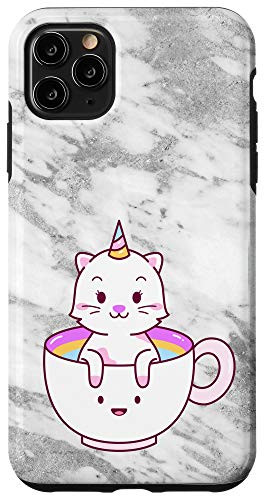 iPhone 11 Pro Max Grey Cute Kawaii Unicorn Kitty Cat Happy Tea Cup Gift Case