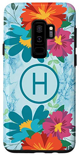 Galaxy S9 Letter H Initial Monogram Flowers Floral Marble-Print Gift Case