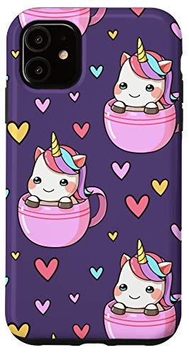 iPhone 11 Purple Hearts Tea Cup Cute Magical Unicorn Girly Party Gift Case