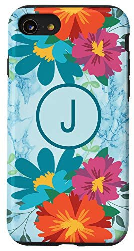 iPhone SE 2020  7  8 Letter J Initial Monogram Flowers Floral Marble-Print Gift Case