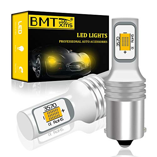 BMTxms 2pcs 1156 BA15S 7056 P21W LED Bulbs Golden Yellow Light Turn Signal Bulb 1300 Lumens Super Bright LED Turn Signal Blinker LED Bulb DC 12V-24V