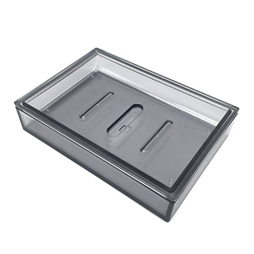 Latom Soap Dish Holder Plastic Double Layer Soap Tray Soap Saver Soap Box Soap Drainer for Shower/Bathroom/Kitchen/Counter Top, Stop Mushy Soap (Grey)