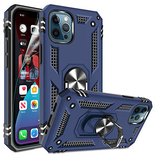 for iPhone 12 Pro Max Case 6_7 with HD Screen Protector Gritup Military Grade 15ft_ Drop Tested Cover with Magnetic Ring Kickstand Protective Phone Case for iPhone 12 Pro Max Blue
