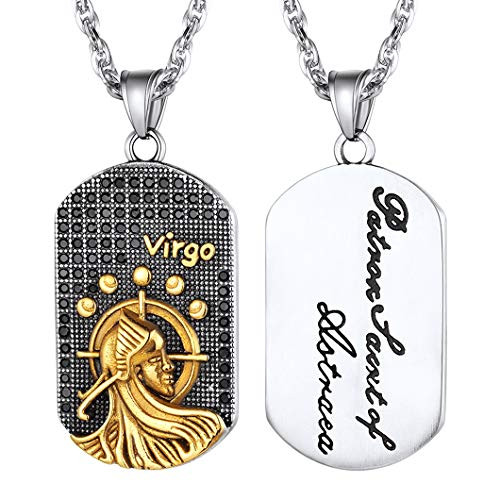 Richsteel Constellation Virgo Horoscope Jewelry Stainless Steel Zodiac Sign Dog Tags Pendant Necklace for Men and Women Richsteel Constellation Virgo Horoscope Jewelry Stainless Steel Zodiac Sign Dog Tags Pendant Necklace for Men and Women