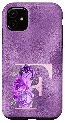 iPhone 11 Lilac floral Initial Letter F monogram purple floral Case