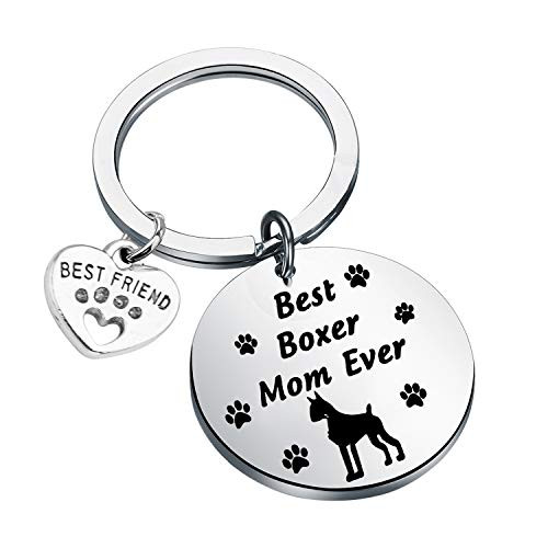 FUSTMW Dog Owner Gifts Best Boxer Boston Terrier Golden Retriever Mom Ever Keychain Gift Dog Lover Gifts Paw Print Jewelry Animal Pet Owner Rescue Gift Dog Boxer mom ky