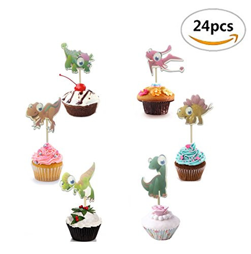 Maydolbone 24cps Dinosaur Cupcake Muffin Cupcake Toppers- birthday or baby shower Food Picks Decor And Cupcake Party Pick