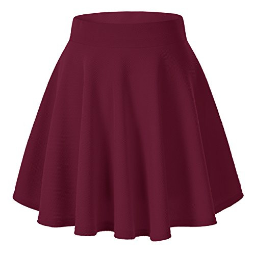 Urban CoCo Womens Basic Versatile Stretchy Flared Casual Mini Skater Skirt X-Large Wine Red