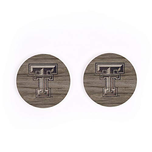 Texas Tech NCAA Team Logo on Woodgrain 4 x 4 Absorbent Ceramic Car Coasters Pack of 2