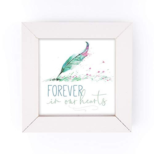 P_ Graham Dunn Forever in Our Hearts Peacock Feather 5 x 5 Pine Wood White Framed Art Sign