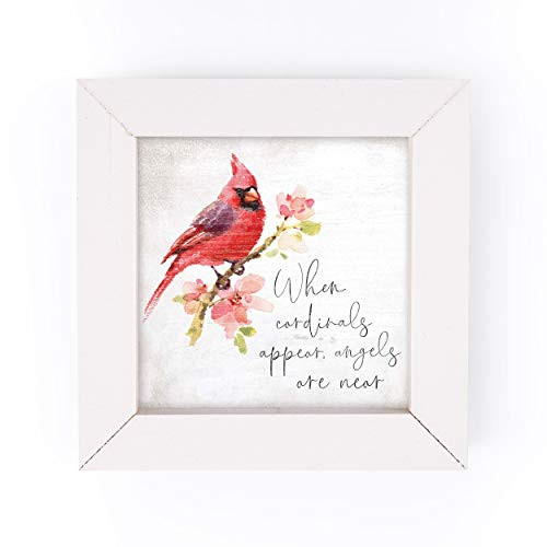 P_ Graham Dunn Cardinals Angels are Near Floral Red 5 x 5 Pine Wood White Framed Art Sign