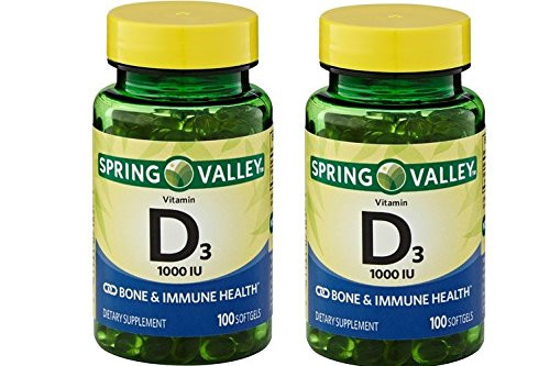 Spring Valley Vitamin D3 1000 IU Bone Immune Health - Twin Pack - 200 Softgels Total Spring Valley Vitamin D3 1000 IU Bone Immune Health - Twin Pack - 200 Softgels Total
