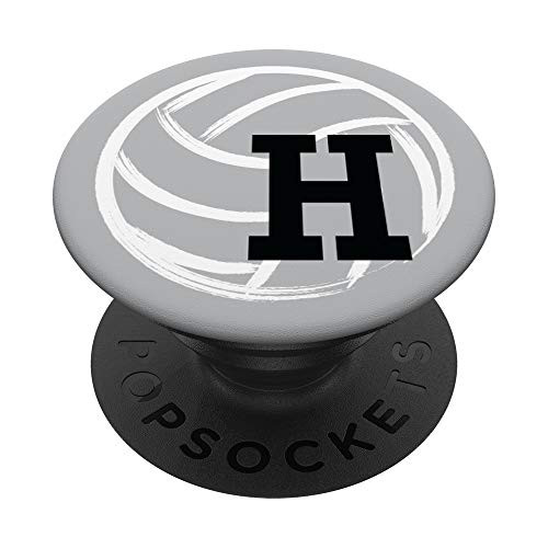 Monogram Initial H - Gray Volleyball With Letter H PopSockets Grip and Stand for Phones and Tablets