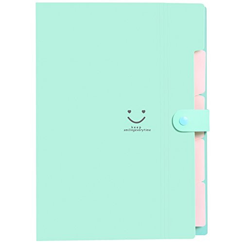 Phyxin 5-Pocket Expanding File Folders Accordion Office File Organizer Letter A4 Size Divider Folders,Light Green
