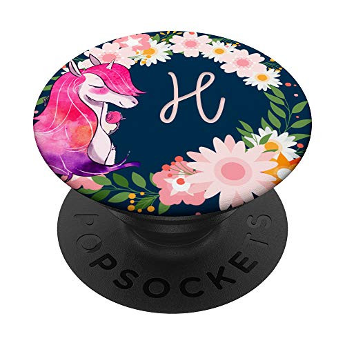 Unicorn Gift Pink   White Flowers Initial Letter H Monogram PopSockets Grip and Stand for Phones and Tablets