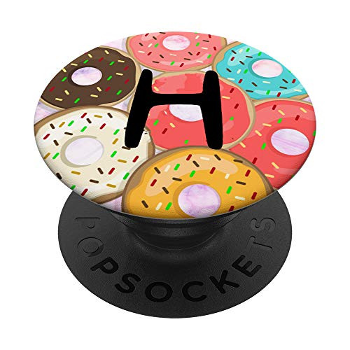 Initial Letter H Monogram Yummy Donuts Pink Marble Pattern PopSockets Grip and Stand for Phones and Tablets