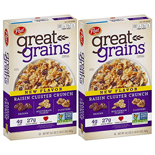 Post Great Grains Raisin Cluster Crunch Cereal 16_5 ounce pack of 2 Post Great Grains Raisin Cluster Crunch Cereal 16_5 ounce pack of 2