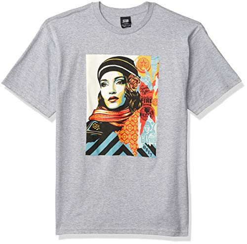 Obey Mens FIRE Sale SS Basic TEE Heather Grey Large