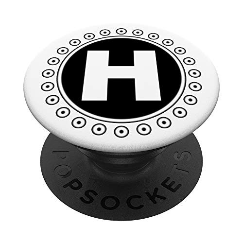 Chic Initial Monogram Letter H Black   White PopSockets Grip and Stand for Phones and Tablets