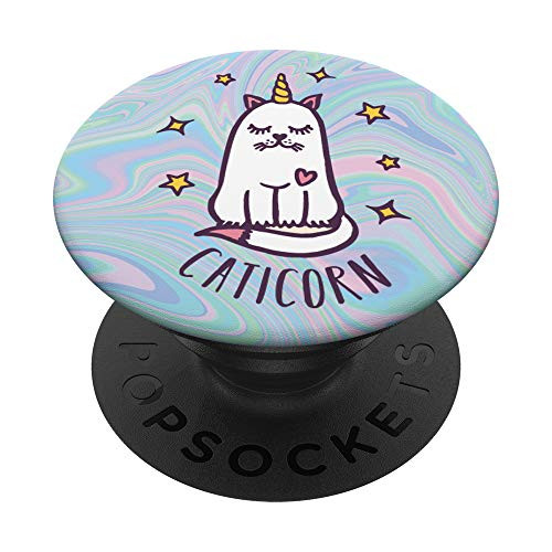 Blinking Sleep Cute Caticorn Pastel Unicorn Swirl With Stars PopSockets Grip and Stand for Phones and Tablets