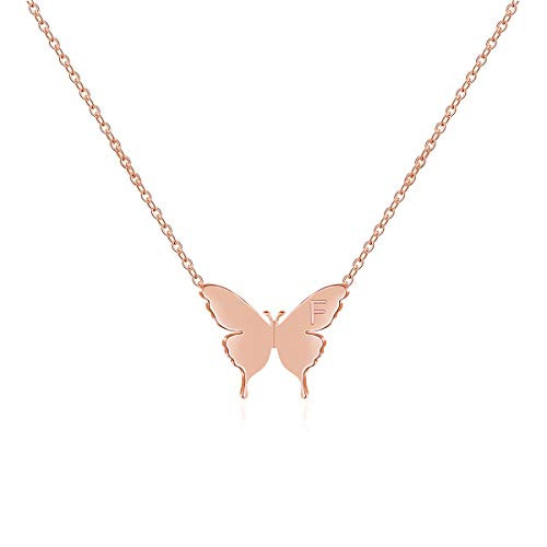 Rose Gold Initial F Letter Charm Pendant Cute Dainty Delicate Handmade Butterfly Necklace Personalized Christmas Gifts for Mom Daughter Best Friend Sister Bridesmaid Girlfriend Women