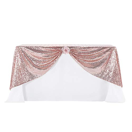 Peomeise Rose Gold 50X80 Sequin Tablecloth Overlay for Wedding Party Decorations