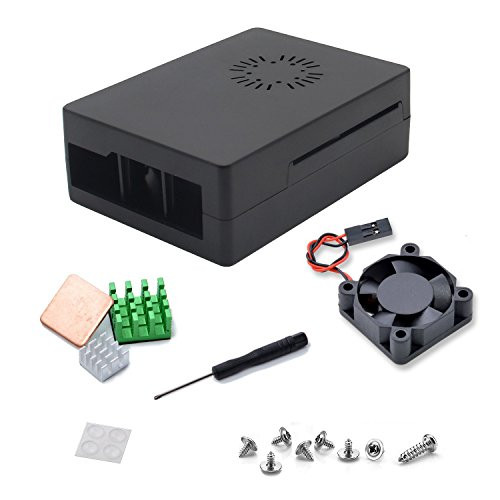 Raspberry Pi 3 Model B+ Protective Case Enclosure Box with Mini Cooling Fan Cooler Heatsink Kit for Raspberry Pi 3 Model B, Pi 2 Model B & Pi Model B+ (Black)
