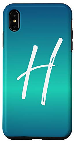 iPhone XS Max Letter H Blue Gradient Phone Case Calligraphy Blue Initial H Case