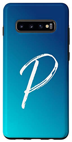 Galaxy S10 Blue Gradient Initial P Phone Case Cool Ombre Blue Letter P Case