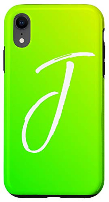 iPhone XR Bright Green Gradient Initial J Phone Lime Green Letter J Case