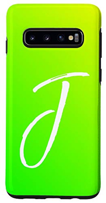Galaxy S10 Bright Green Gradient Initial J Phone Lime Green Letter J Case