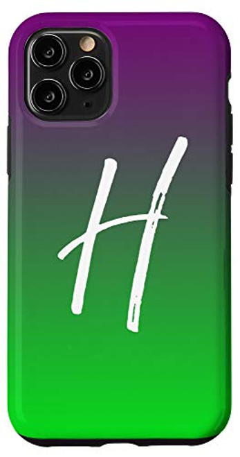 iPhone 11 Pro Letter H Phone Case Purple Gradient Ombre Green Initial H Case