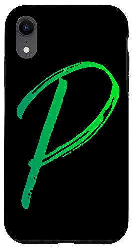 iPhone XR Green Letter P Phone Case Green Gradient Ombre Initial P Case