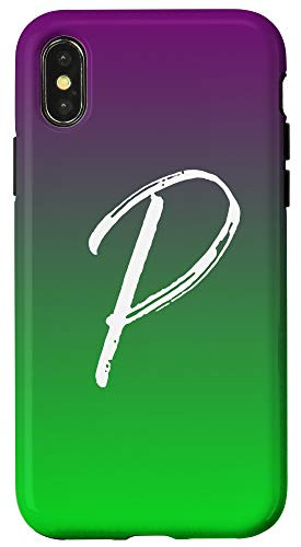 iPhone XXS Letter P Phone Case Purple Gradient Ombre Green Initial P Case