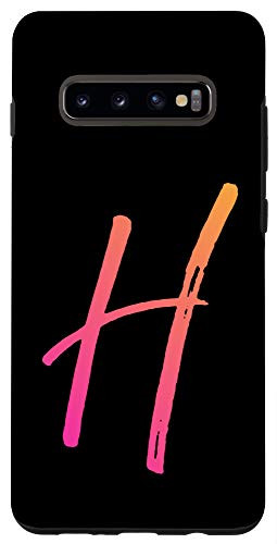 Galaxy S10 Initial H Phone Case Bright Colorful Sunrise Pink Letter H Case