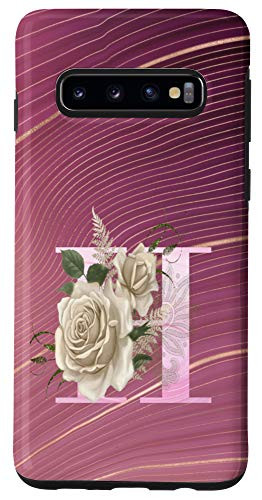 Galaxy S10 Maroon floral Initial Letter H monogram beige roses Case