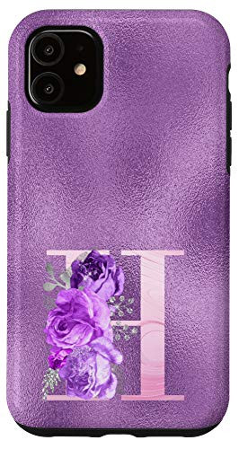 iPhone 11 Lilac floral Initial Letter H monogram purple floral Case