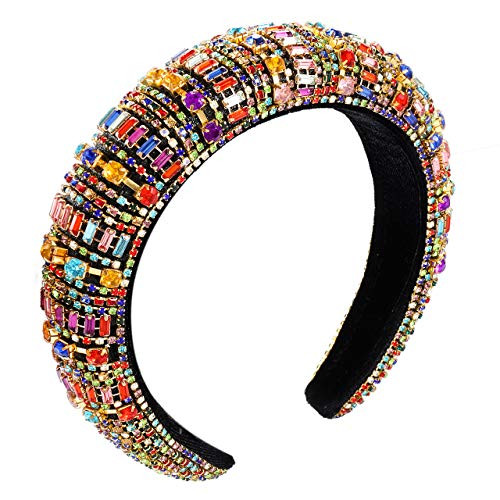 XOCARTIGE Rhinestone Padded Headbands Rainbow Bejewelled Hairband Crystal Embellished Velvet Headbands for Women Girls Fashion Party Hair Accessory Style E XOCARTIGE Rhinestone Padded Headbands Rainbow Bejewelled Hairband Crystal Embellished Velvet Headbands for Women Girls Fashion Party Hair Accessory Style E