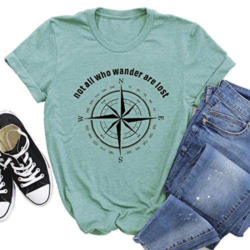 Not All Who Wander are Lost Women Travel T Shirt Compass Graphic Baseball Tee Short Sleeve Cotton Casual Tops M Green Not All Who Wander are Lost Women Travel T Shirt Compass Graphic Baseball Tee Short Sleeve Cotton Casual Tops M Green
