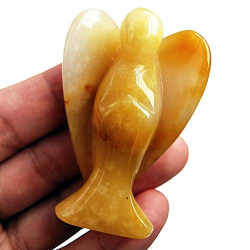 Gemgogo Natural Yellow Jade 2 Inchs Hand-Carved Crystals and Healing Palm Stone Guardian Pocket Angel Statues Figurines Gemgogo Natural Yellow Jade 2 Inchs Hand-Carved Crystals and Healing Palm Stone Guardian Pocket Angel Statues Figurines