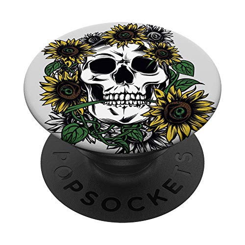 Skull With Sunflowers - Halloween PopSockets PopGrip Swappable Grip for Phones   Tablets