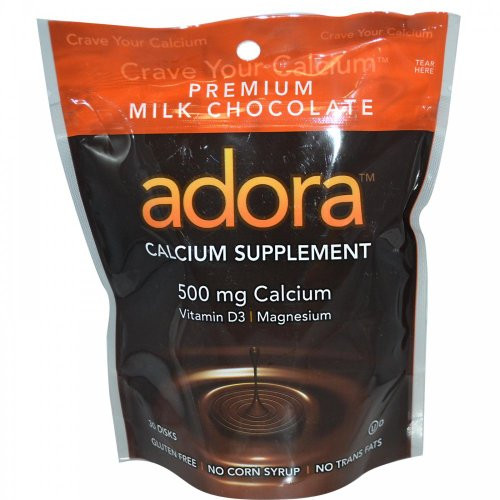 Adora Premium Vitamin D3 Magnesium and Calcium Supplement 500 mg Milk Chocolate 30 Count