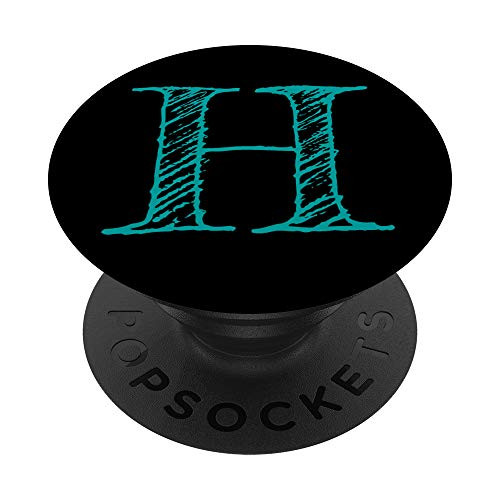 Teal   Black Letter H Initial Monogram HatchedShaded Font PopSockets PopGrip Swappable Grip for Phones   Tablets