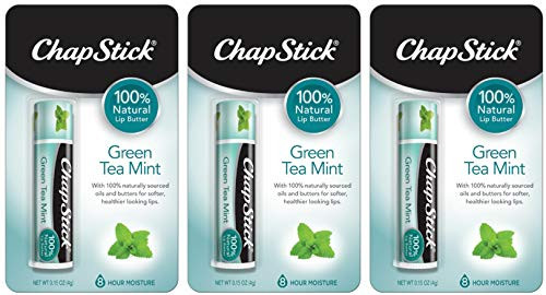 ChapStick 100 Natural Lip Butter - Green Tea Mint - Net Wt_ 0_15 OZ 4g Per Stick - Pack of 3 Sticks