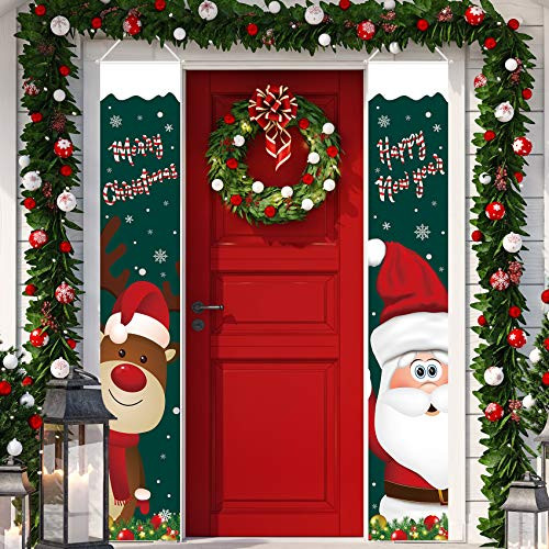 Christmas Porch Sign Santa Clause Deer Christmas Hanging Banners for Holiday Home Indoor Outdoor Porch Wall Christmas Decoration Green Christmas Porch Sign Santa Clause Deer Christmas Hanging Banners for Holiday Home Indoor Outdoor Porch Wall Christmas Decoration Green