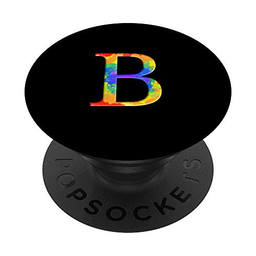 Tie Dye Rainbow Retro Psychedelic Monogram Letter Initial B PopSockets Grip and Stand for Phones and Tablets